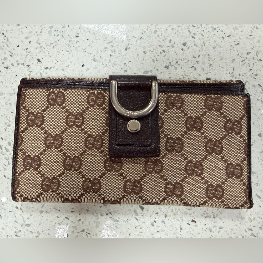Gucci Brown and Beige GG Canvas Leather Trim Detail with Silver Hardware